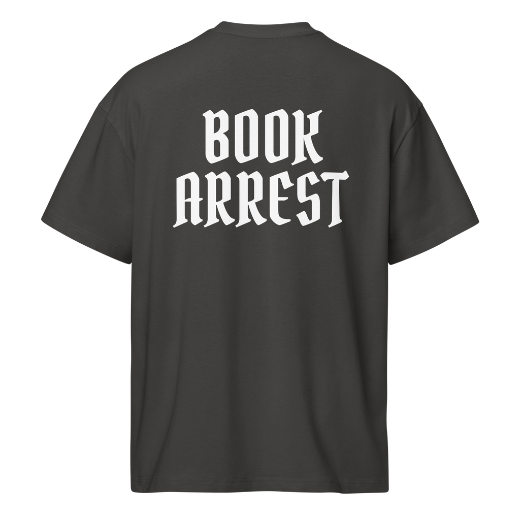 Men’s Bookarrest box tee text on back antraciet