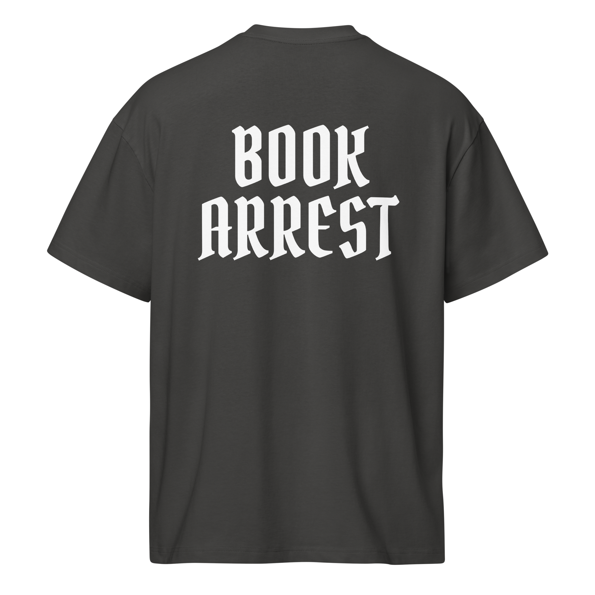 Men’s Bookarrest box tee text on back antraciet