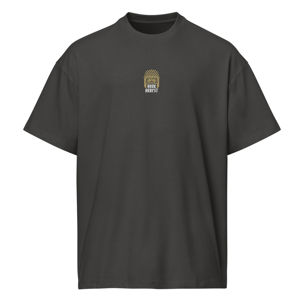 Men’s Bookarrest box tee text on back antraciet