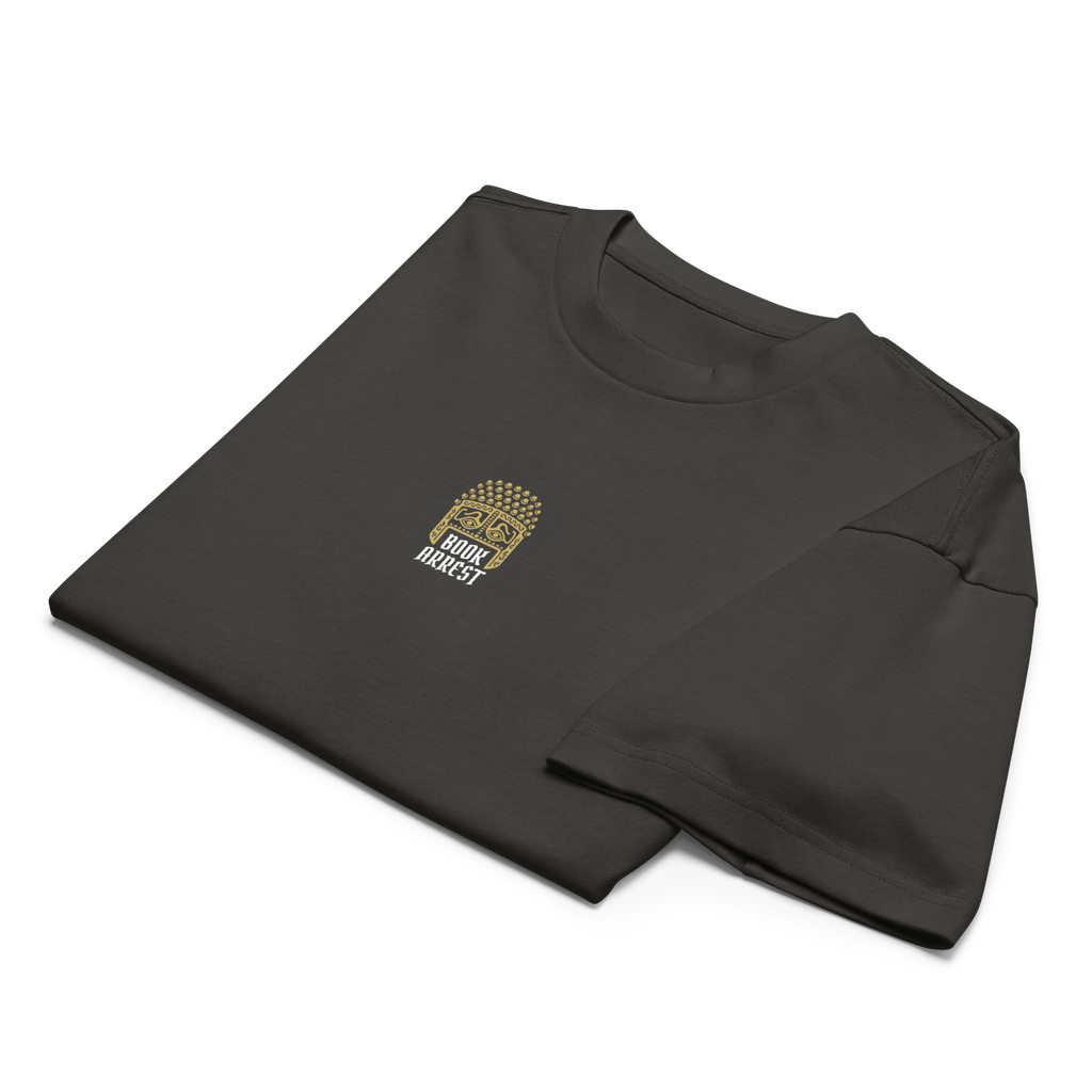 Men’s Bookarrest box tee text on back antraciet