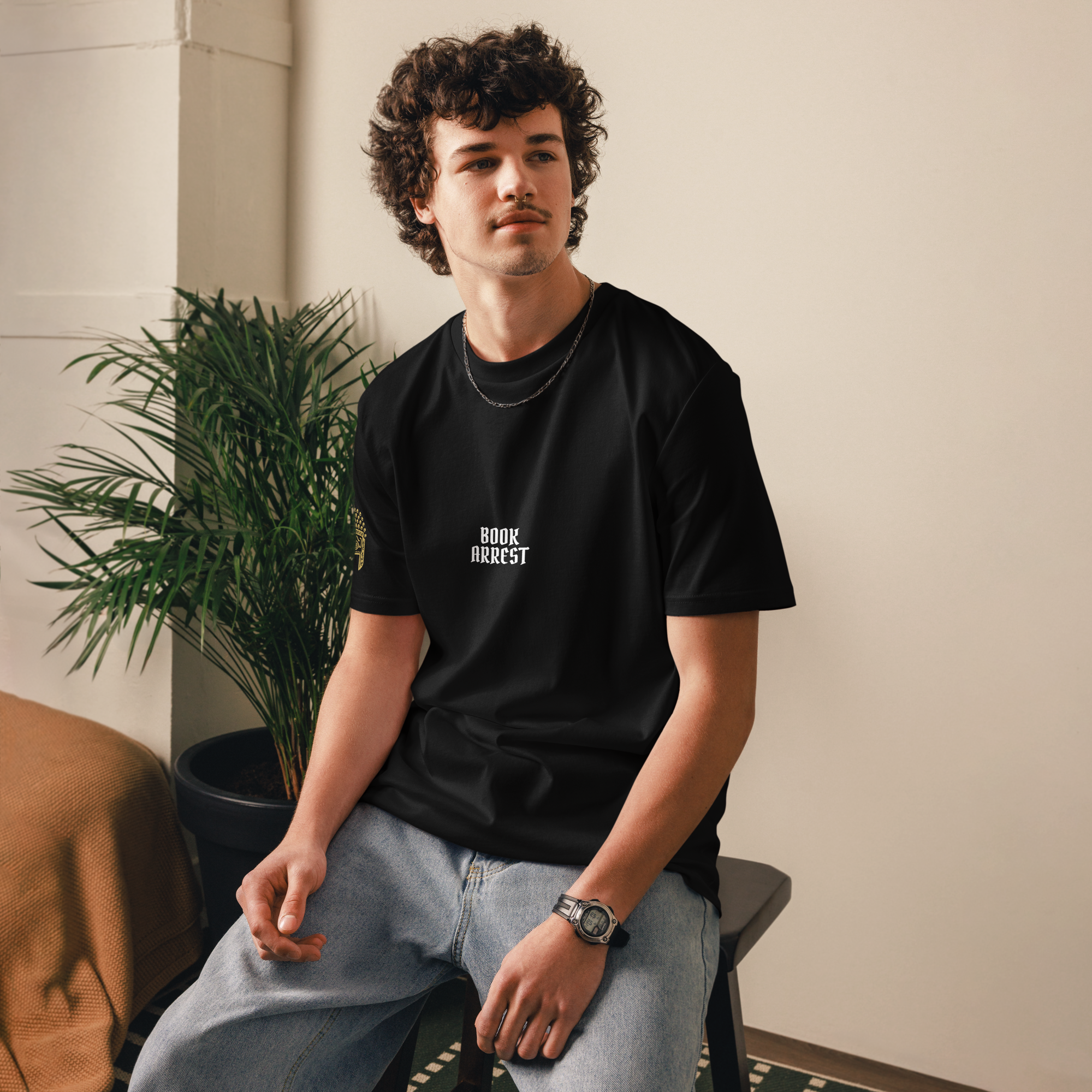 Unisex Bookarrest logo on shoulder T-shirt black